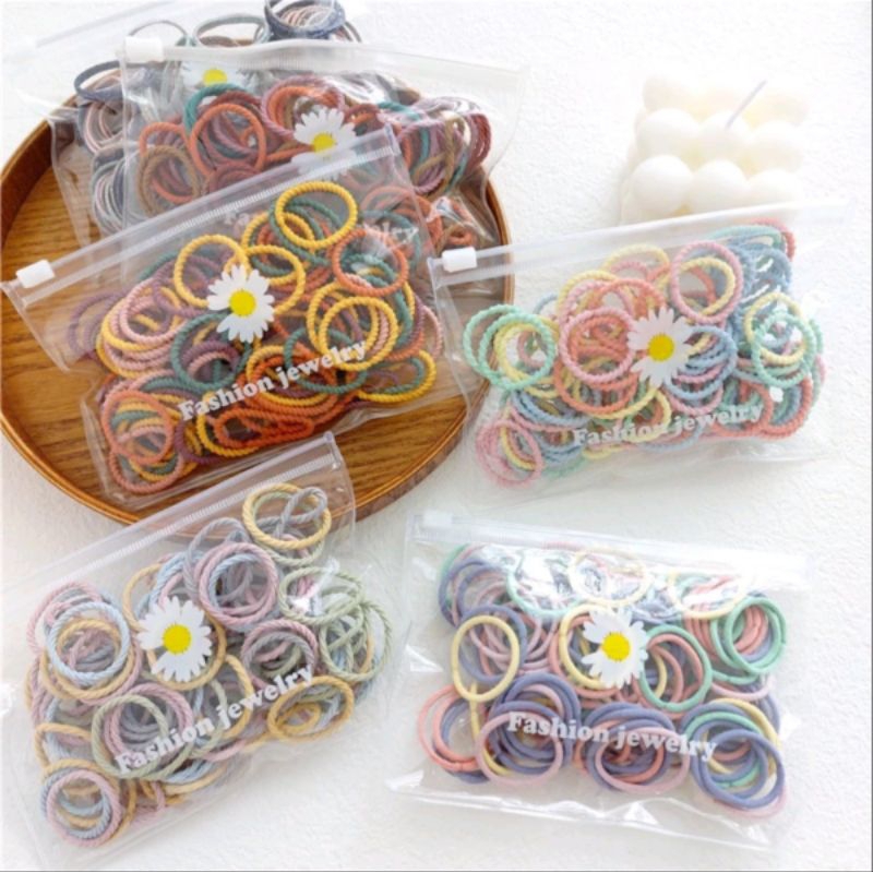 Ikat Rambut Polos Warna Warni / Ikat Rambut Kepang Anak / Ikat Rambut + Jepit Rambut Warna Warni