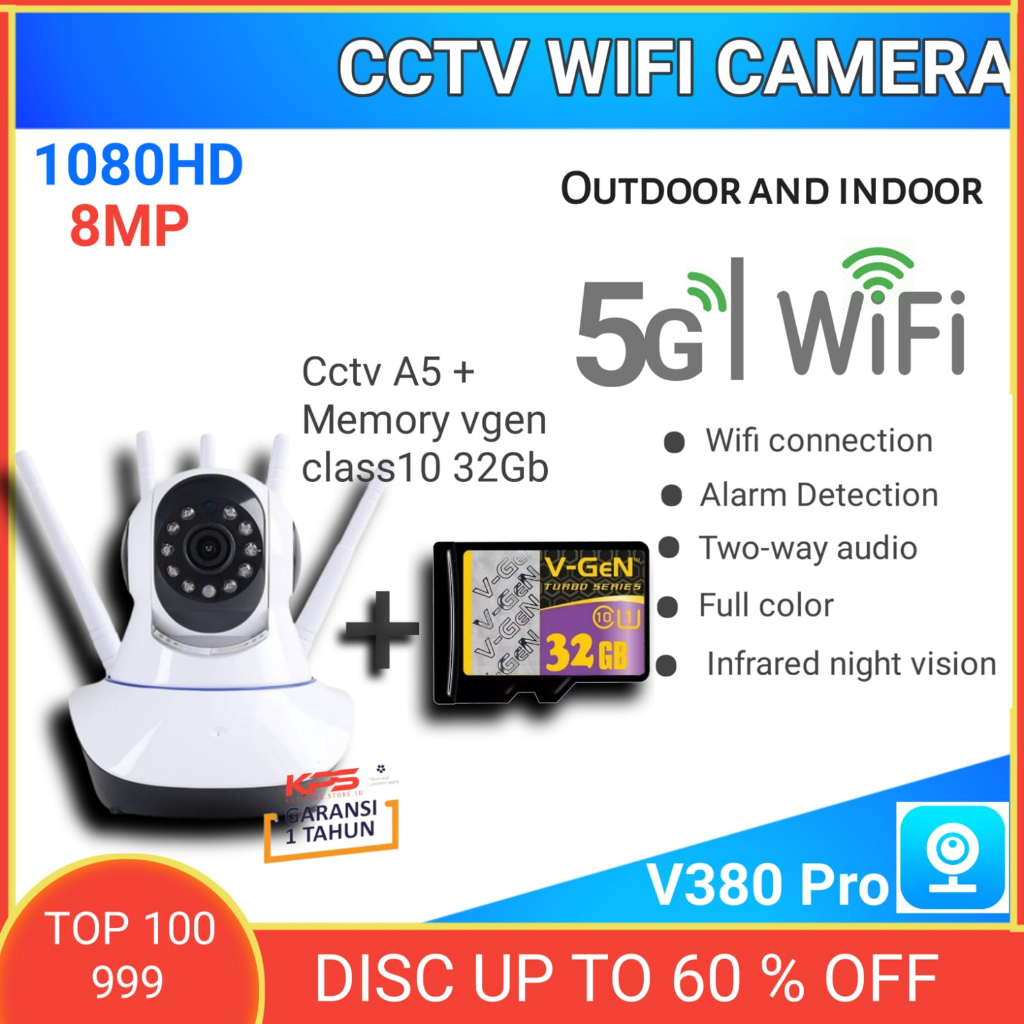 CCTV V380 ANTENA 5 PLUS MEMORY VGEN CLASS10 32 64 128 GB | BISA PANTAU JARAK JAUH DARI HP