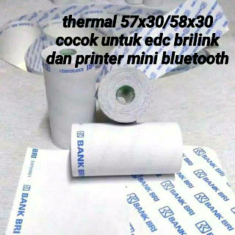 

Kertas Struk Kasir Thermal 58X30 57X30 LOGO BANK BRI ATAS BAWAH untuk BRILINK EDC BRI LINK / PRINTER MINI BLUETOOTH 58MM