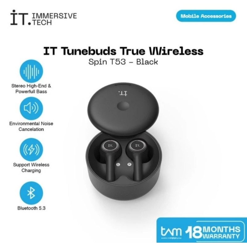 IT T53 Earphone Tunebuds Wireless Spin Bluetooth Garansi TAM