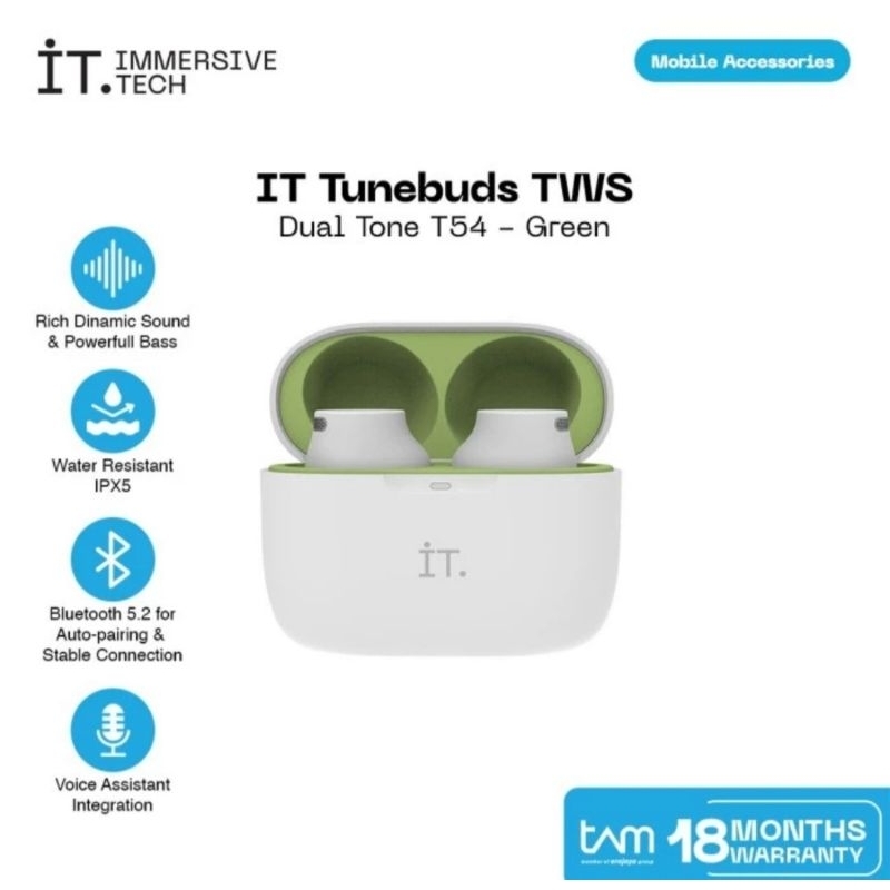 IT T54 Earphone Tunebuds TWS Dual Tone Bluetooth Garansi TAM