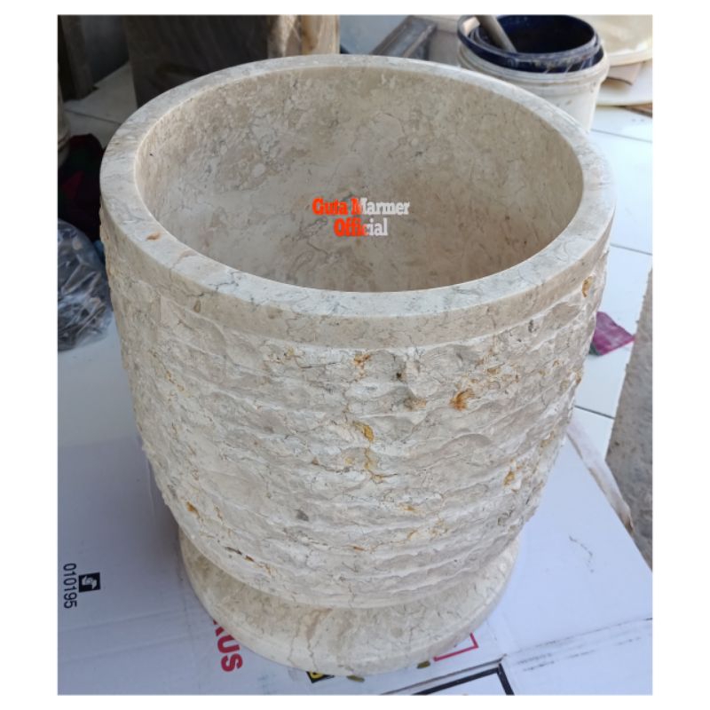 Pot Bunga/Tanaman Batu Marmer Putih Model Ketrik