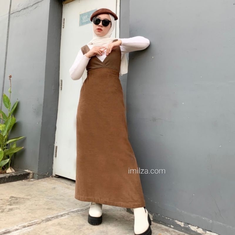 Rok Corduroy A-Line | rok corduroy | rok korea panjang | rok panjang basic | rok garis