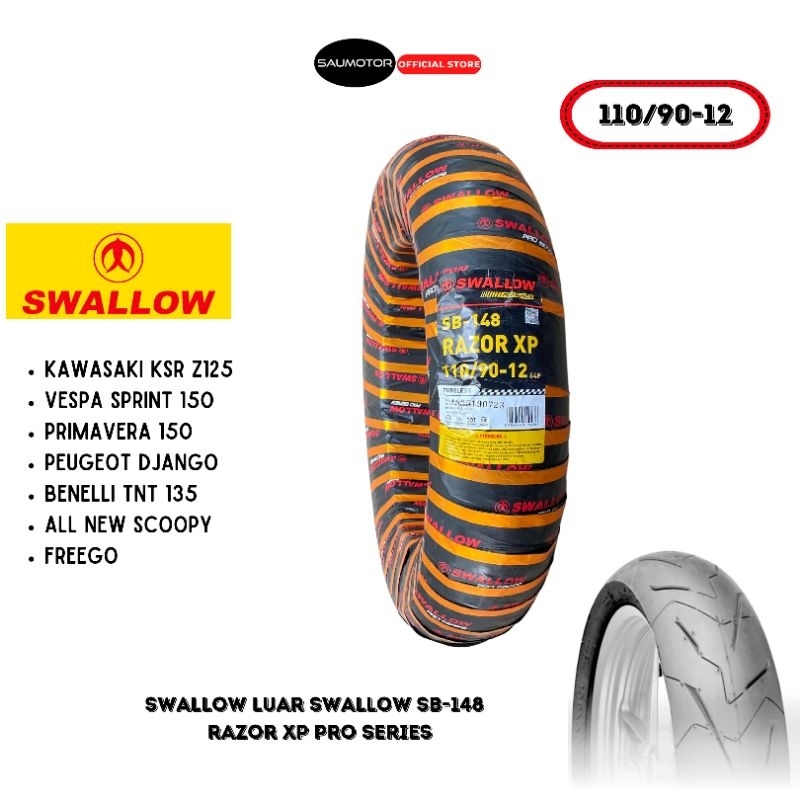 Swallow Ban Razor SB-148 Ban belakang New Scoopy Genio 110/90 ring 12 Tubeless