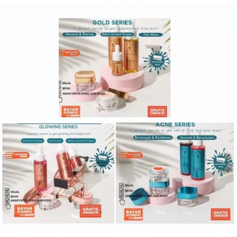 DAVIENA SKINCARE PAKET & ECER GOLD,ACNE& glowing SERIES RESELLER ORIGINAL