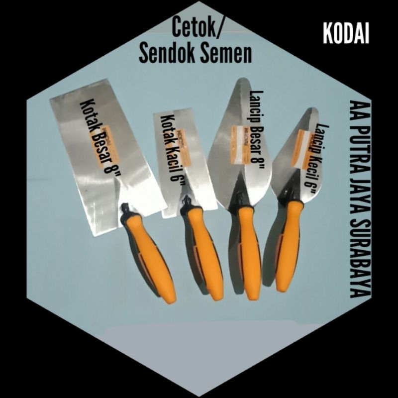 Cetok / sendok semen gagang karet lancip / kotak 6" & 8"