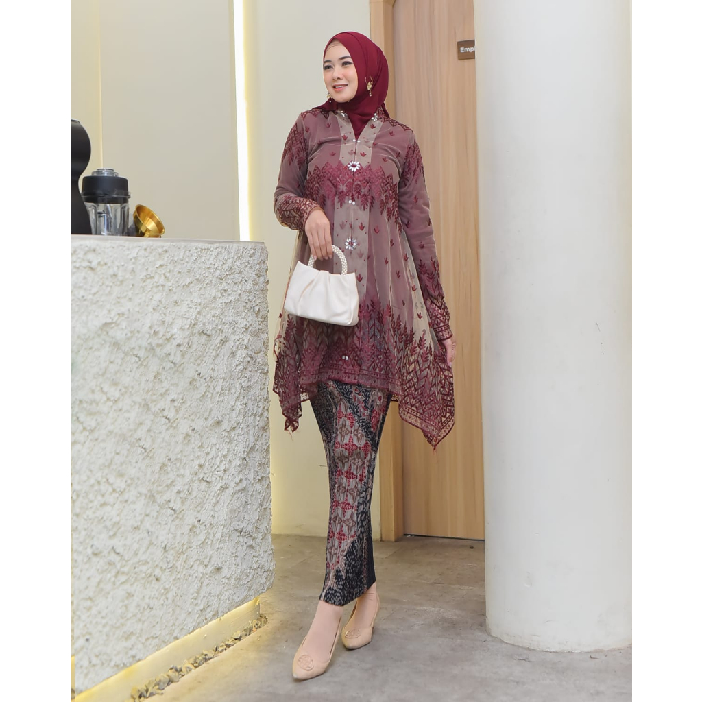 Setelan Kebaya Modern Tunik Umbrella Payet Mutiara Busui//Kebaya Wisuda Kekinian//Baju Pesta Brokat