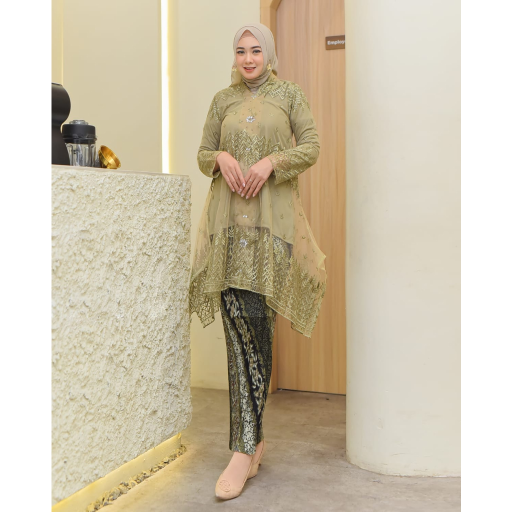 Setelan Kebaya Modern Tunik Umbrella Payet Mutiara Busui//Kebaya Wisuda Kekinian//Baju Pesta Brokat