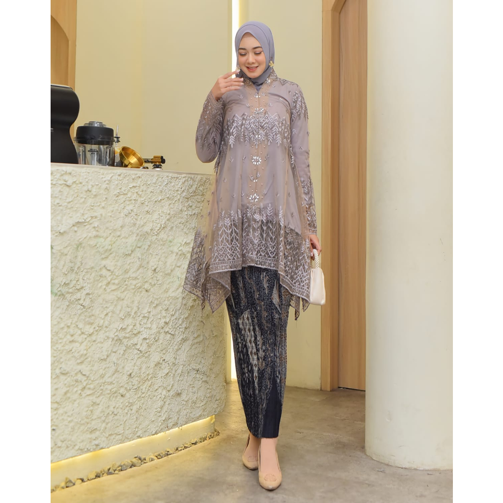 Setelan Kebaya Modern Tunik Umbrella Payet Mutiara Busui//Kebaya Wisuda Kekinian//Baju Pesta Brokat