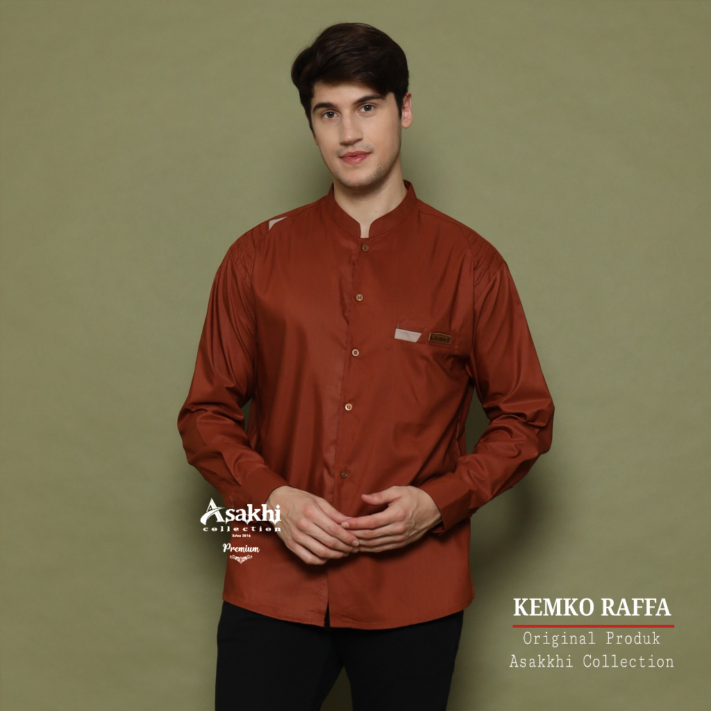 Elmoza -  Asakhi Baju Koko Pria Dewasa Lengan Panjang Raffa Warna Merah Bata