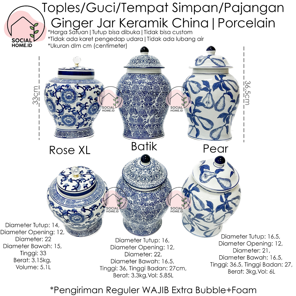 Guci Toples Keramik Porcelain China Bisa di Buka tutup, tempat simpan, wadah beras 5 kg 5kg nasi, de