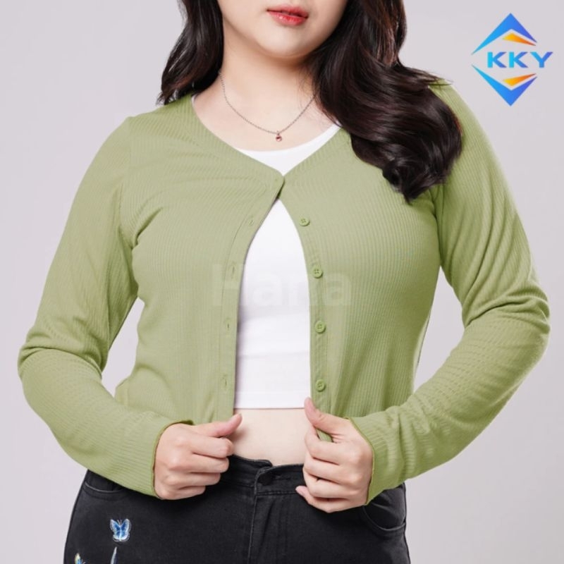 CARDIGAN WAFFLE CROP TOP JUMBO - KAOS KAKAYA_iD kekinian model baju atasan jumbo wanita lengan panja