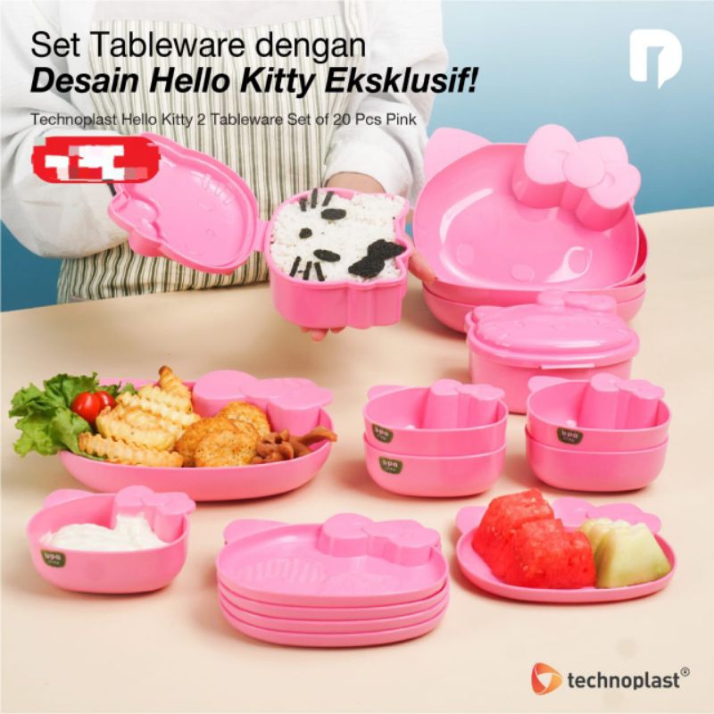 PERALATAN MAKAN ALAT MAKAN TECHNOPLAST HELLO KITTY TABLEWARE SET OF 20 PCS