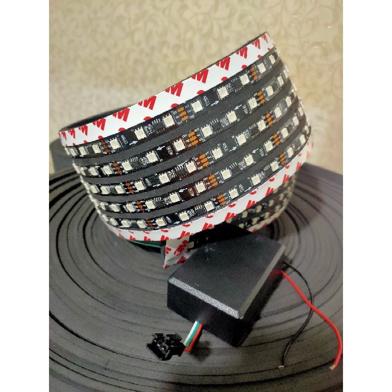 Lampu led strip variasi hiasan kaca mobil Running text 5 baris kaligrafi v4, setting text via androi