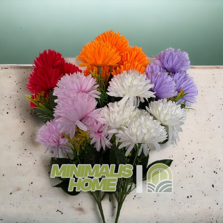 Bunga Krisan Tangkai Palsu 5 Pom Pom Tanaman Hias Artificial Untuk Minimalis Home