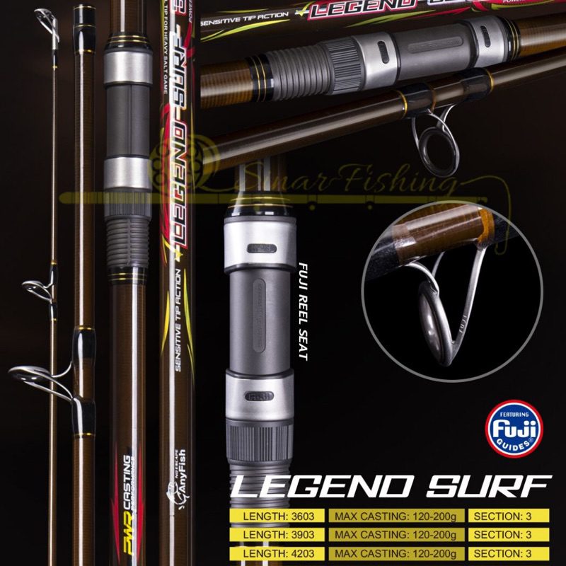 Joran Laut Sambung 3 Anyfish Surf Legend 360 390 420 450 Full Fuji