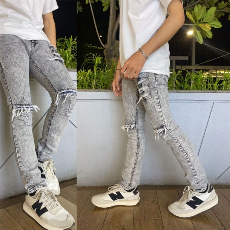PROMO SPESIAL SUPER BIG SIZE 27 SAMPE 46 ABU GREY SANDWASH BIKERS | CEALNA JEANS PRIA SLIM FIT SKINN