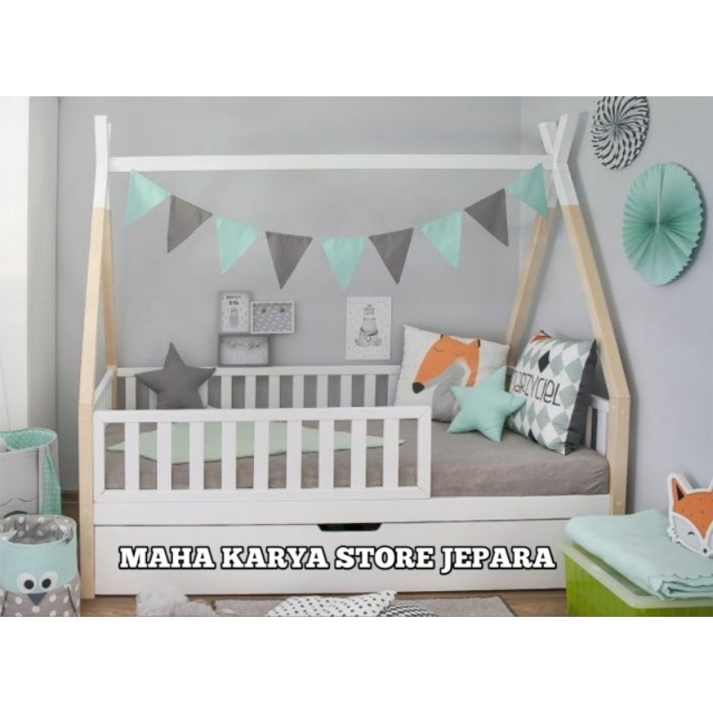 DIPAN ANAK CUSTOM 160X200 BLEACHING DAN DUCO PUTIH MINIMALIS
