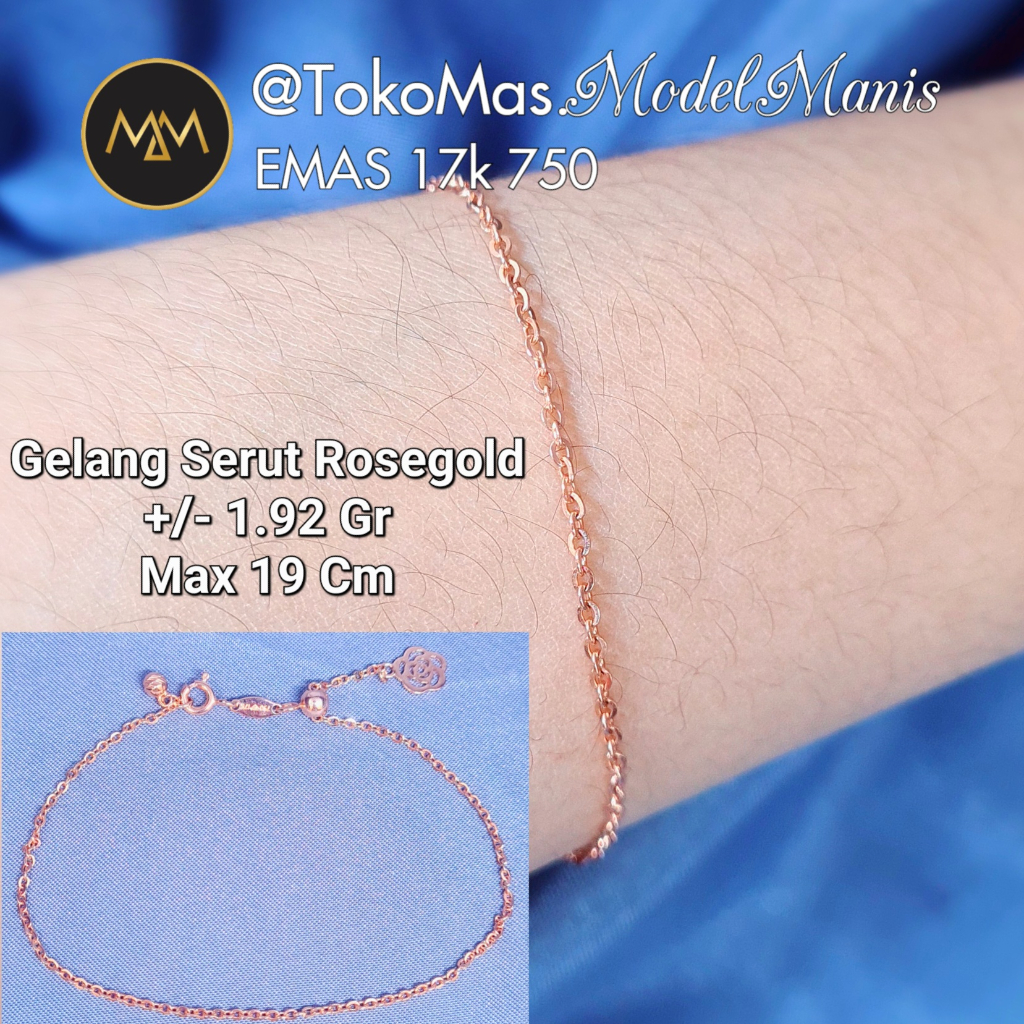 Gelang Serut Nori Gantung Mawar Emas Rosegold 750 Kadar 17k