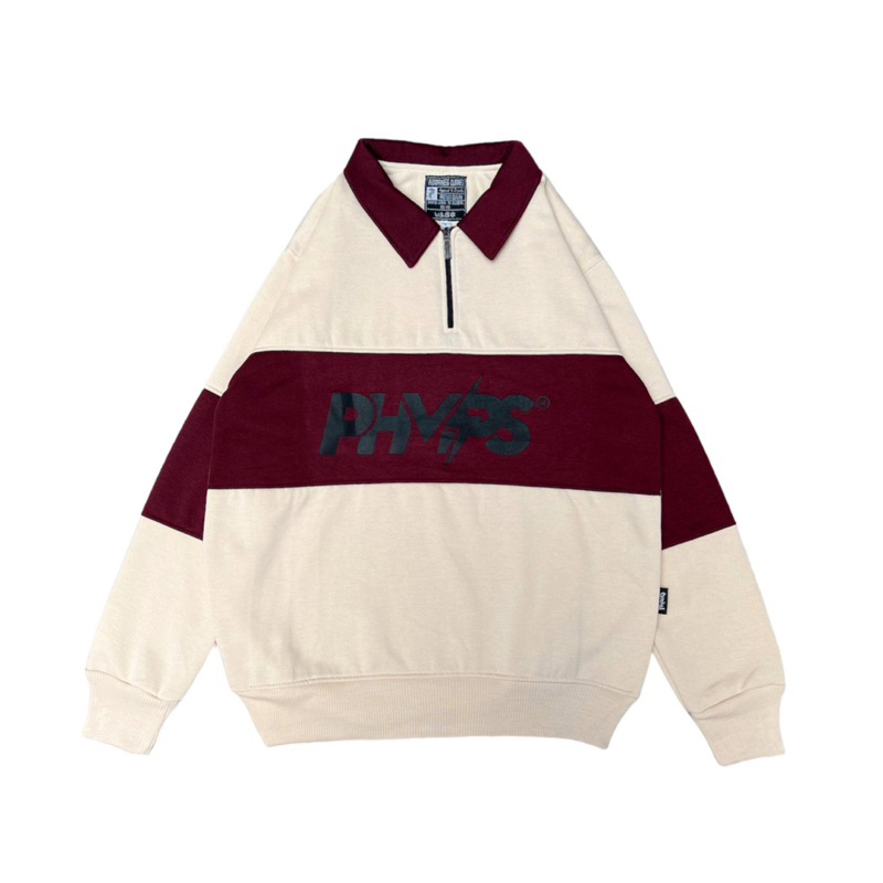 PHOMPPHIESS Sweater Rugby Vintage Beige Strip Burgundy Sweater Vintage Pria Wanita