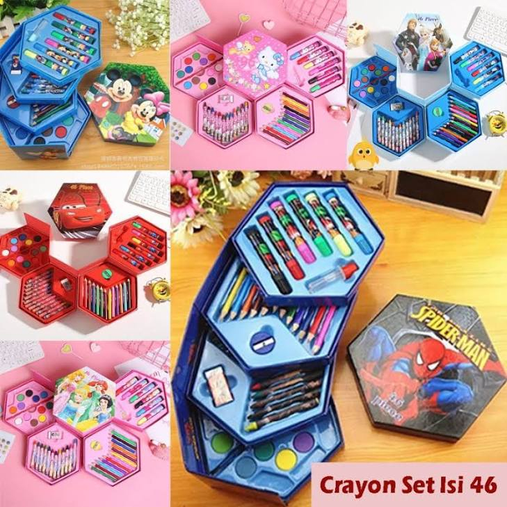 

COD Joymart Krayon Set 46 Spidol Pensil Warna Cat Air Alat Lukis Hexagonal Crayon Set Isi 46