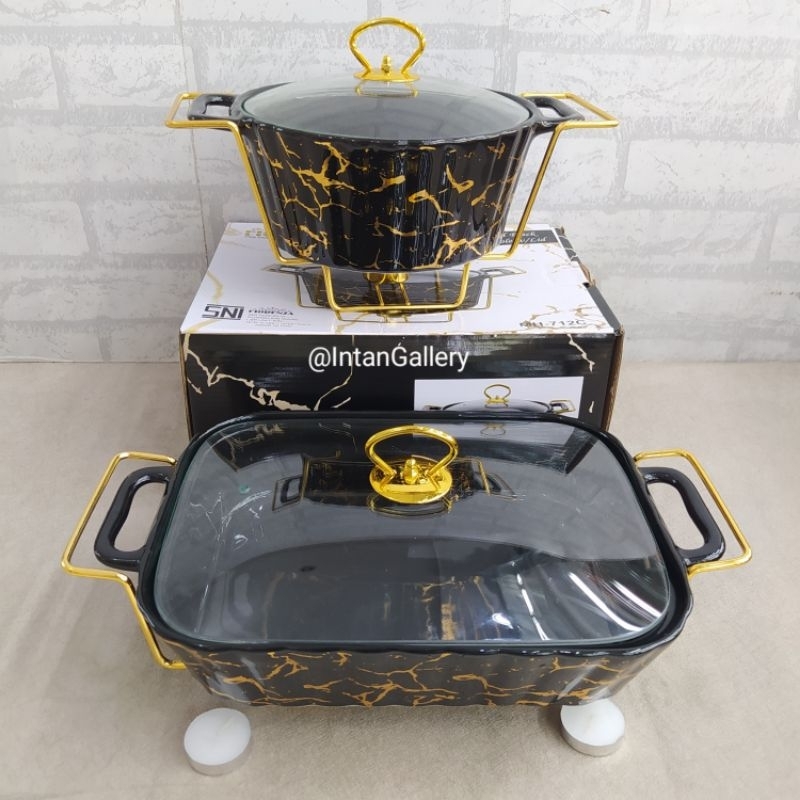 Wadah Saji Persegi dengan Tutup kaca Motif Marble Fiorenza