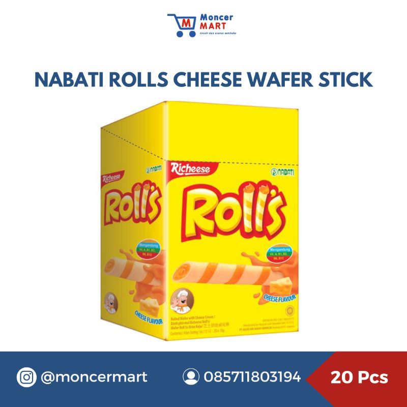 

NABATI Rolls Cheese Wafer Stick Box Isi 20 Pcs x @6g