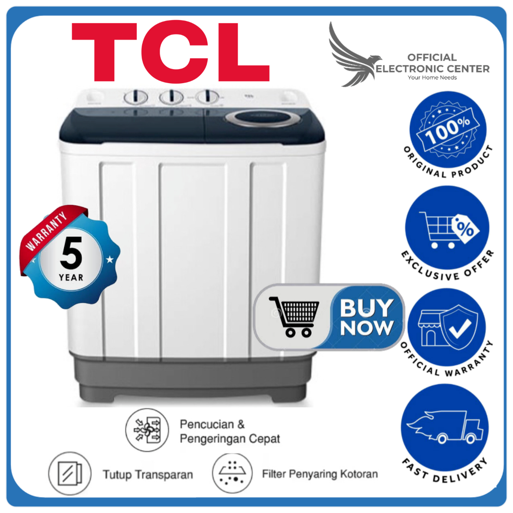 TCL MESIN CUCI TWIN TUB 8KG TWT86-20S TWT86 20S SMART WASHING SOFT CARING 2 TABUNG TCL