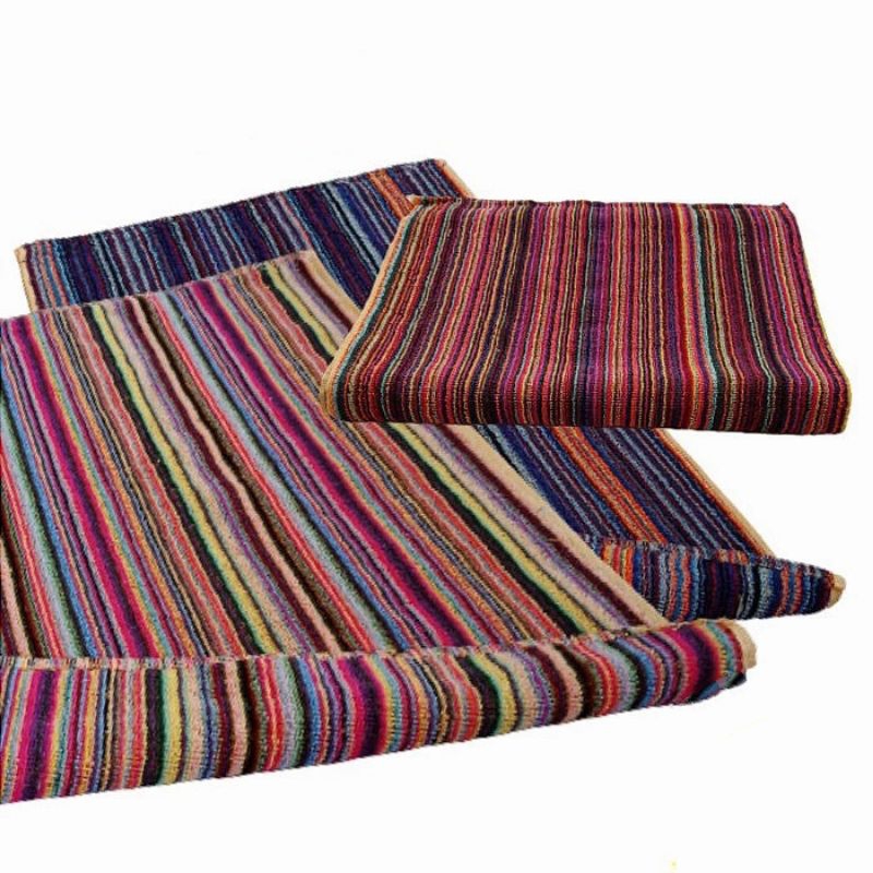Keset Kaki Dari Bahan Handuk Tebal Meresap Motif Salur Rainbow