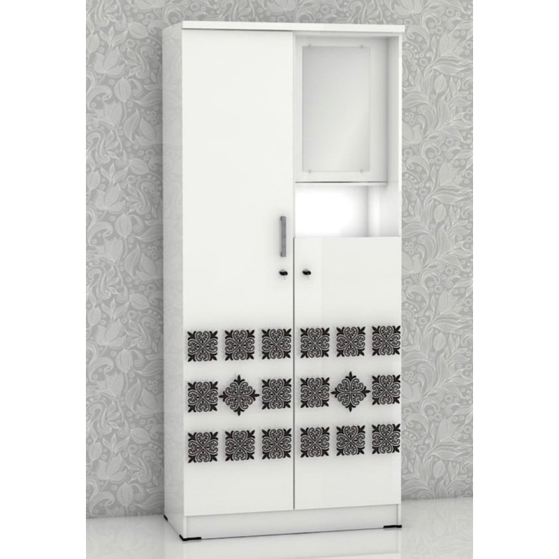 Lemari 2pintu putih ukir bunga