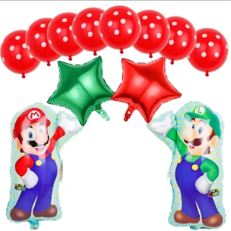 PAKET BALON POLKADOT BINTANG MARIO LUIGI