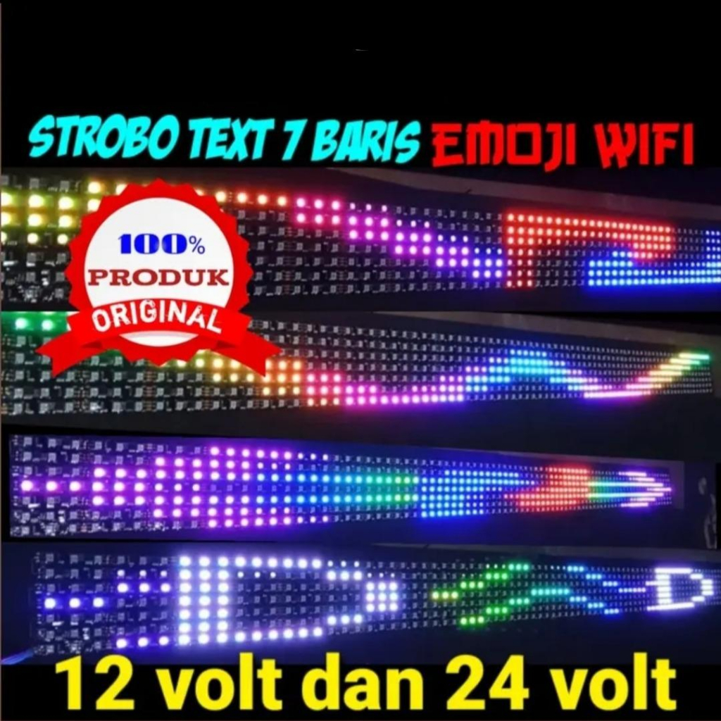 Lampu led variasi mobil RUNNING TEXT 7 baris emoji bisa ganti text via android V1