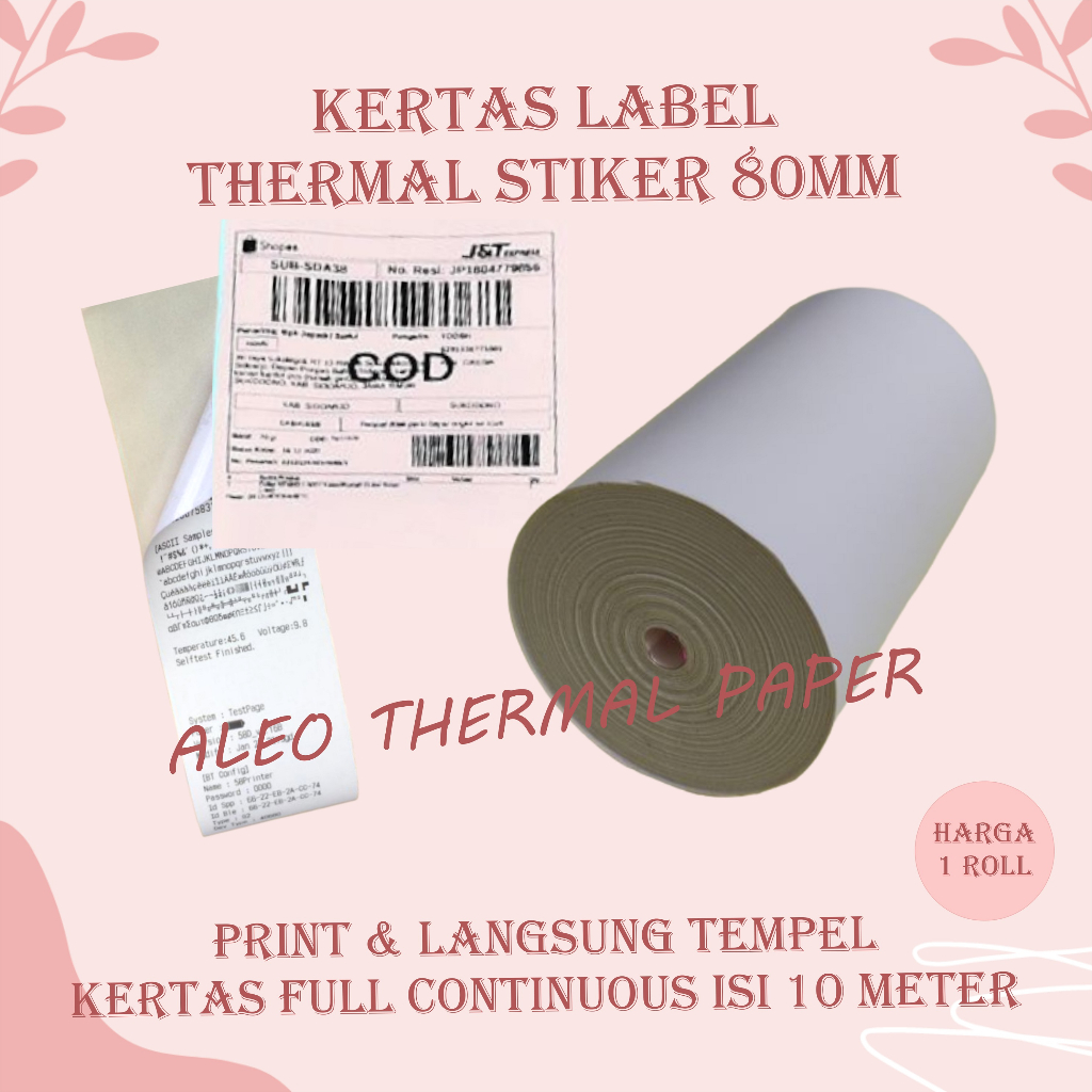 

Kertas Thermal Label Stiker 80mm Panjang 10 meter Continuous 80 mm x 10 meter TEBAL - Label Thermal Sticker / Label 80mm x 40mm - 100x100 - 80x100 - 76x100 - 78x100