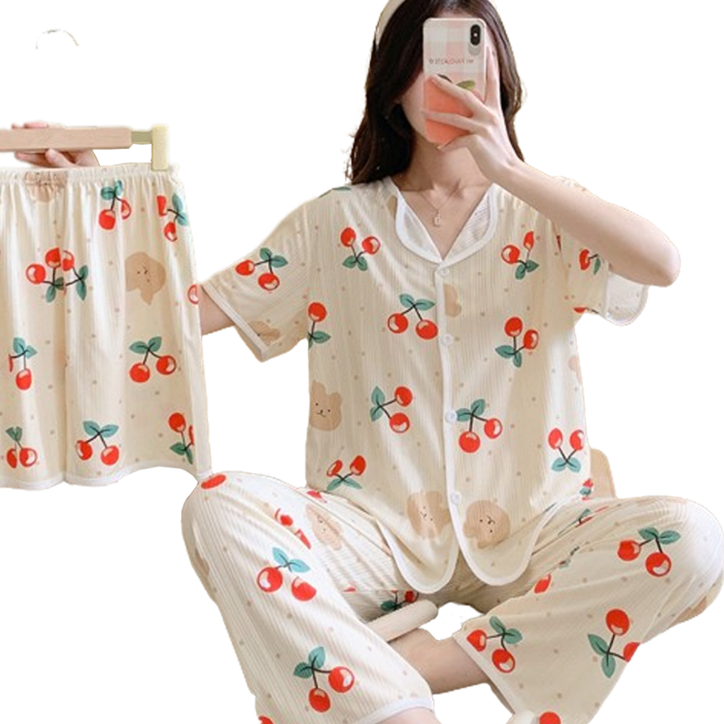 BAJU TIDUR WANITA SET 3 PCS M-2XL