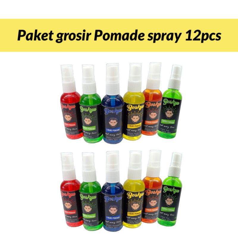 Paket grosir pomade spray isi 12pcs termurah Boskyu pomade spray penata rambut klimis