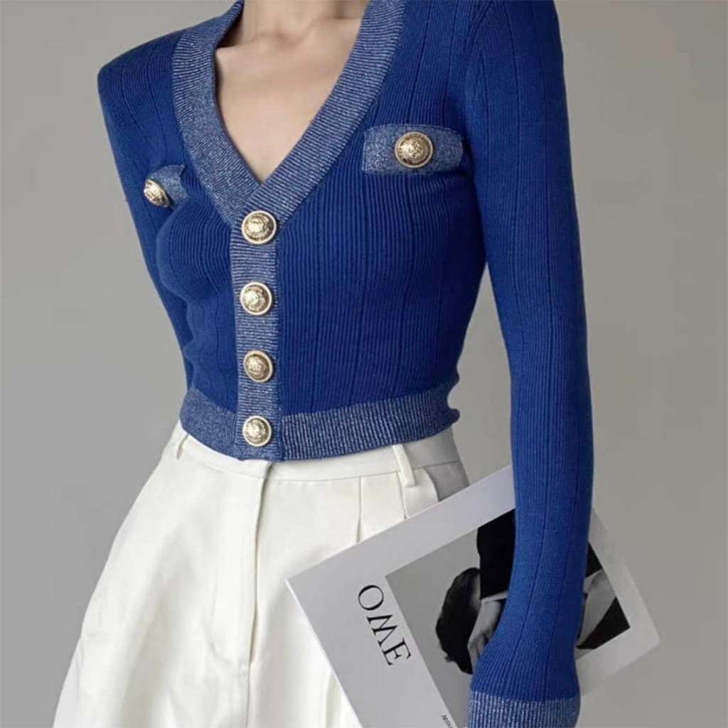 Bal Main Knitted Knit Crop Cardigan Gold Button Military Style |  Cardigan Outerwear Rajut Balmain |