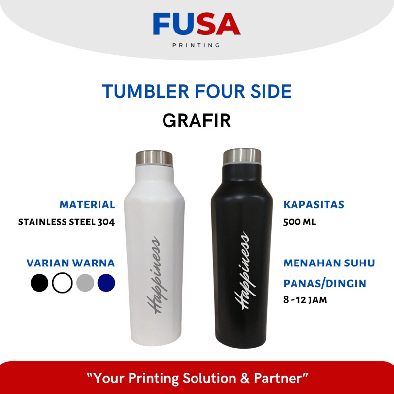 	 Fusa Printing Tumbler Custom Four Side Laser Grafir Nama/Logo/Karakter Souvenir Botol Minum Termos Air Panas Dan Dingin Thermos Thumbler Tambler Tumblr Promosi 500ml Hadiah Gift	