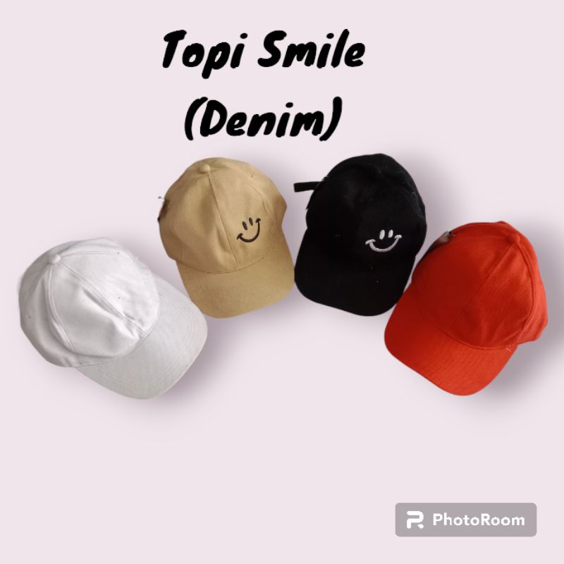 Topi Smile Dewasa |Denim|Bordir