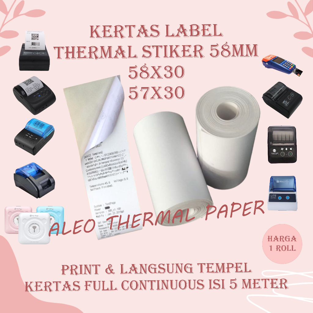 

Kertas Label Direct Sticker Thermal 58mm x 5 meter TEBAL Label Kertas Stiker Thermal 57x30 58x30 58 57mm x 30mm Kertas Termal Stiker Printer 58mm Label Stiker Continuous Roll Thermal Sticker 57x30 57 x 30 mm 5m