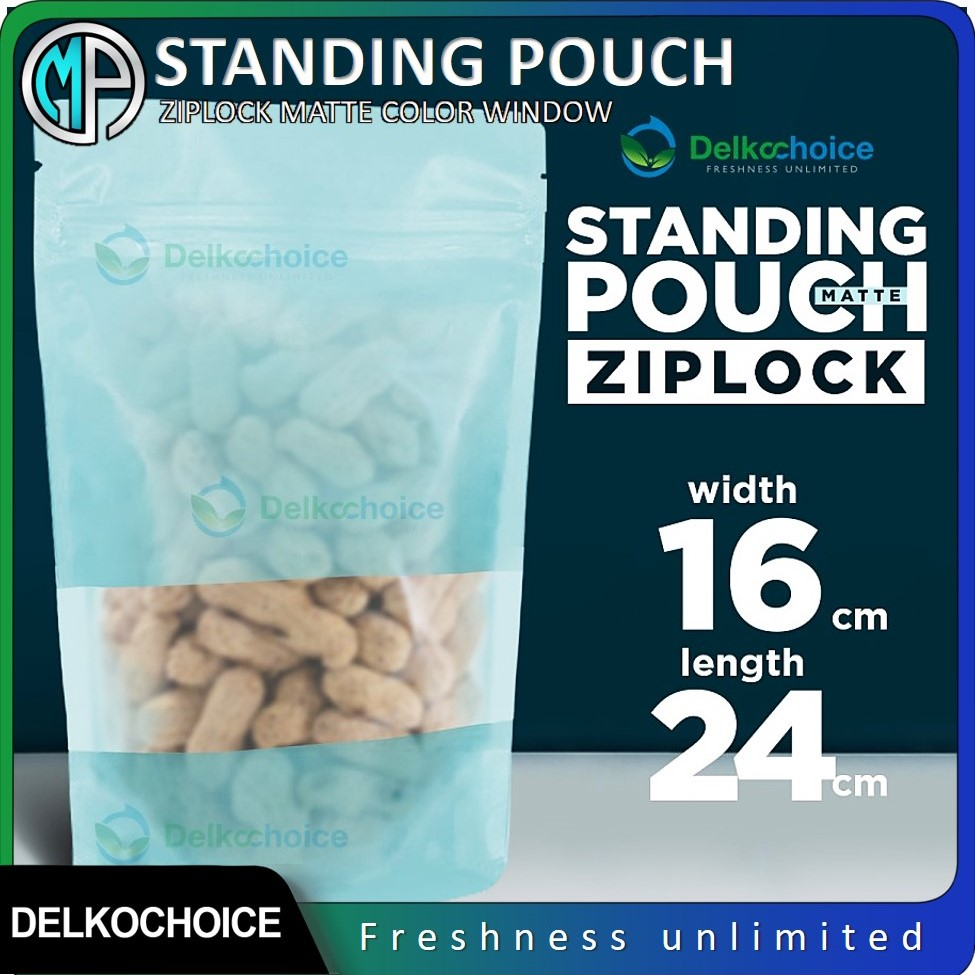 Kemasan Standing Pouch Matte Doff 16 cm x 24 cm BIRU Window Ziplock Plastik Klip Makanan Harga Murah