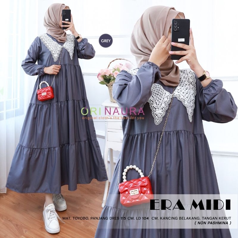 Era Midi Dress Original by Ori Naura | Gamis Susun Toyobo Syari - Gamis Kuliah Lebaran Polos Busui C