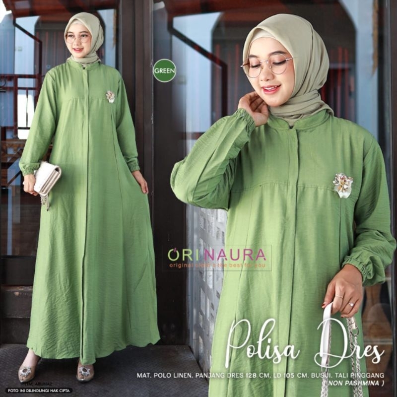 Polisa Dress Original by Ori Naura | Gamis Polo Linen Polos Syari - Gamis Lebaran Kondangan Busui