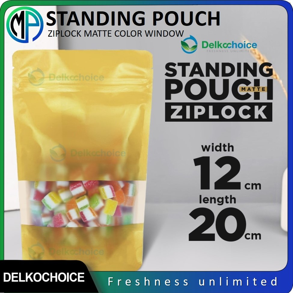 Kemasan Standing Pouch Matte Doff 12 cm x 20 cm KUNING(GOLD) Window Ziplock Plastik Klip Harga Murah