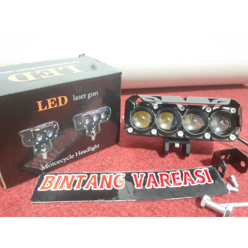 LAMPU SOROT 4 MATA MOTORCYCLE HEADLIGHT LED LASER GUN LAMPU SOROT KABUT MINI LASER