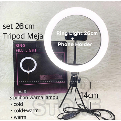 Paket Komplit Ringlight 26cm + Tripod Meja Make Up Vlog Lampu Ringlight 26cm