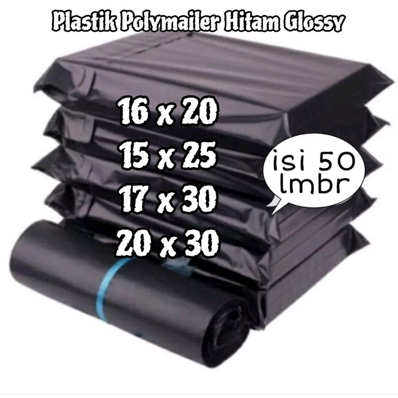 

Plastik Polymailer Hitam Super Glossy Termurah Berkualitas ( isi 50 lmbr )