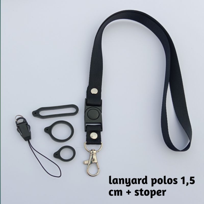 

Lanyard Hitam Polos 1,5 cm Free Karet & Strap HP