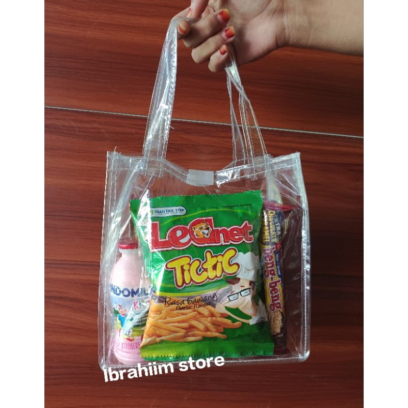 TAS MIKA TRANSPARAN UK. 20x10x20 TAS HAMPERS TAS SOUVENIR TOTEBAG ULANG TAHUN