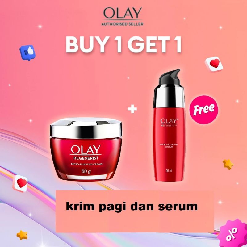 Olay Krim Pelembab Regenerist Pagi 50gram & Serum Wajah 50ml Anti Aging Skincare
