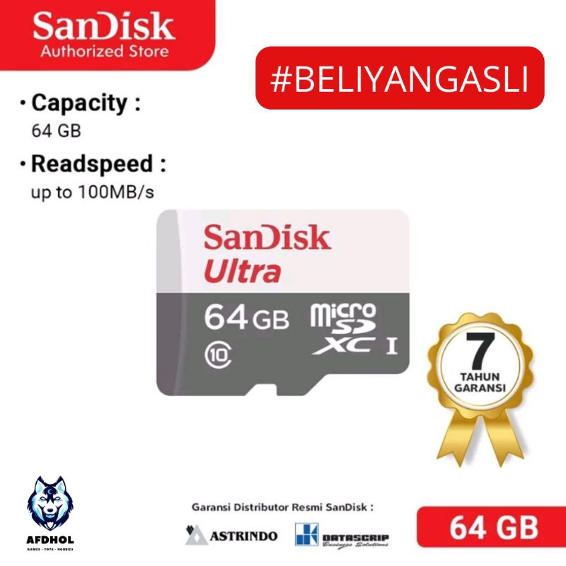 SANDISK ULTRA MEMORY CARD MICRO SD 64 GB 100MBPS ORIGINAL MICROSD 64GB MMC MEMORY CARD SANDISK HARDI